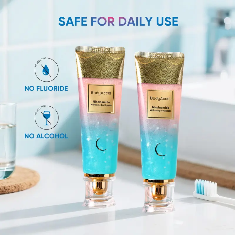 BodyAccel Minty Probiotic Oral Brightening Toothpaste - Fluoride-Free, Nicotinamide, Anti-Plaque, Stain Remover, Oral Cleansing, Breath Care, Cherry Flavor, Recyclable Packaging, Natural Toothpaste Alternative, Anti-Cavity for All Ages