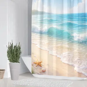 1/4 set of beach coastal design bathroom set, including soft floor mats and toilet seat covers, shower curtain sets, creating elegant decoration, home decor, floor mats with excellent rebound, water-absorbent, anti-slip, perfect gift choice