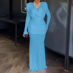 2026Cowl Neck Ruched Cinched Waist Slim Fit Maxi Dress Casual Padded Shoulders Backless Evening Dress/Fabulous Dress