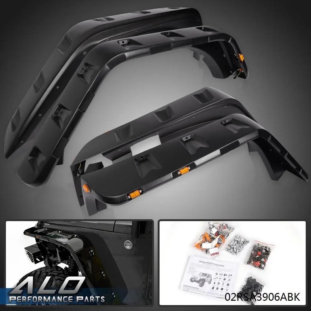 FIT FOR 07-18 JEEP WRANGLER JK POCKET RIVET STYLE FENDER FLARES W/ LED SIDE FIT FOR 07-18 JEEP WRANGLER JK POCKET RIVET STYLE FENDER FLARES W/ LED SIDE
