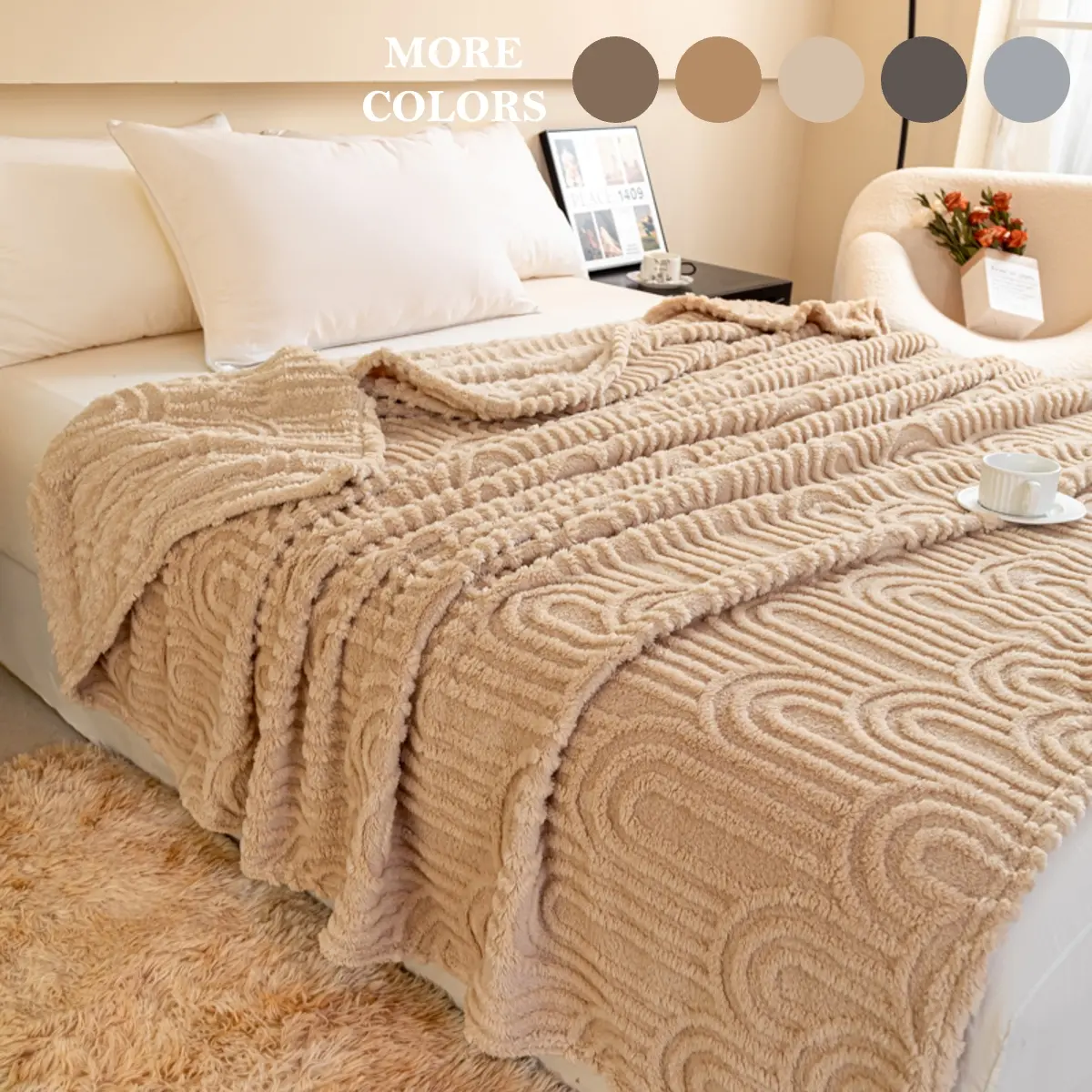 Thick Plush Fleece Blanket Solid Color with Classic Arch Design, Ultra-Soft Cozy Microfiber Throw for Bed Sofa Couch, Warm Durable All Season Blanket, Perfect for Snuggling Pets, Christmas Holiday Gift for Family Friends, Soft Comfy Blanket