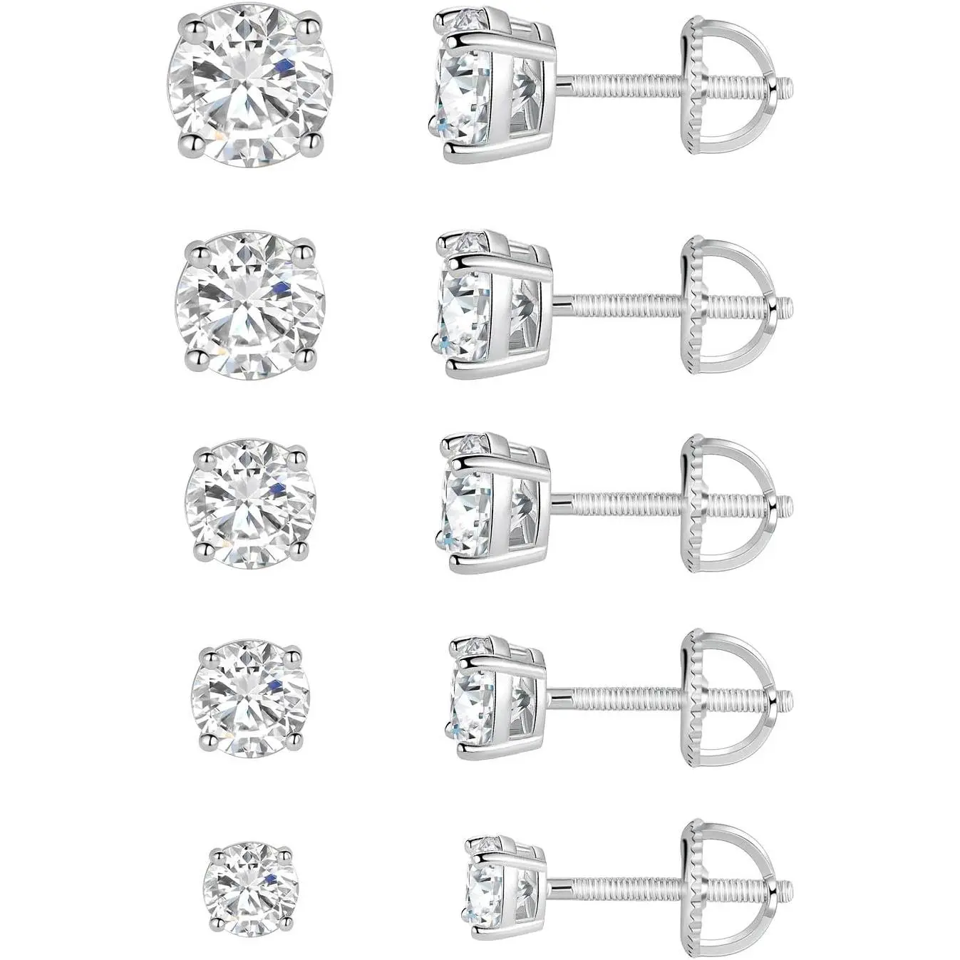 MDFUN 5 Pairs Classic Screw-Back Square & Round CZ Stud Set  Secure Sparkly & Unisex