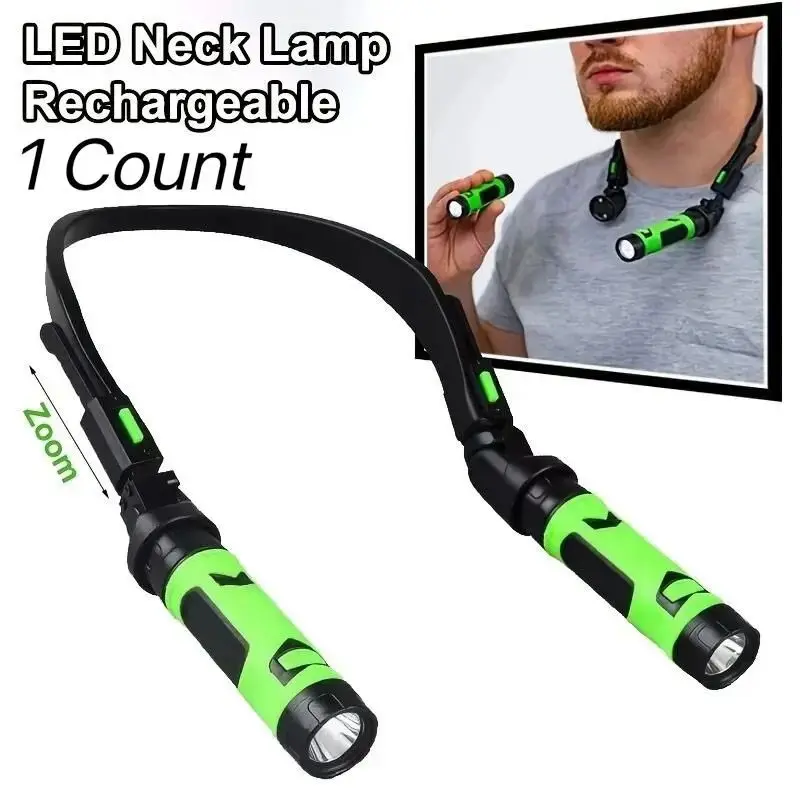 Wild Bright LED Rechargeable Neck Lamp, Detachable Reading Light, 120° Bendable Book Light, Portable Night Flashlight, Outdoor Camping, Night Riding, Running