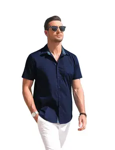 COOFANDY Men's Short Sleeve Button Down Dress Shirts Wrinkle Free Muscle Fit Stretch Shirt Summer Business Casual Tops  Menswear Collar