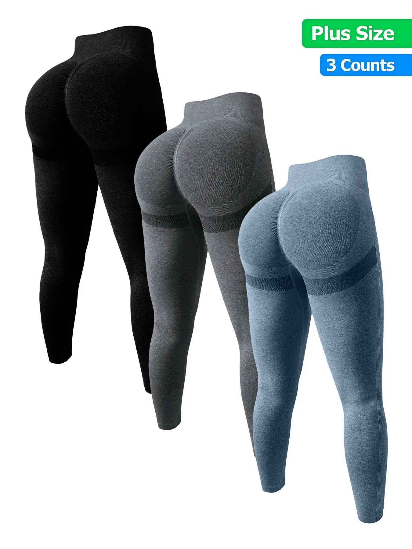 3 Pack Plus Size High Waist Butt Lift Fitness Pants for Women, High Elasticity Quick Dry Tight Leggings for Yoga and Gym, Yoga Bottoms, High Waist Sportswear, Workout Clothes Women