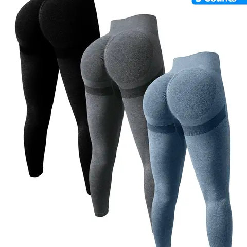 3 Pack Plus Size High Waist Butt Lift Fitness Pants for Women, High Elasticity Quick Dry Tight Leggings for Yoga and Gym, Yoga Bottoms, High Waist Sportswear, Workout Clothes Women