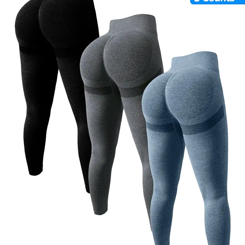 3 Pack Plus Size High Waist Butt Lift Fitness Pants for Women, High Elasticity Quick Dry Tight Leggings for Yoga and Gym, Yoga Bottoms, High Waist Sportswear, Workout Clothes Women