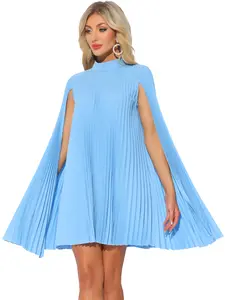 INSPIRE CHIC Women's Loose Flowy Cloak Sleeve Cape Pleated Dress Chiffon Dresses