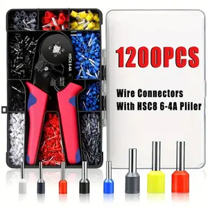 Wire Terminal Crimping Tool Set, 1200-Piece Wire Stripper Kit, Needle Point & Square Design, Professional Electrical Hand Tools