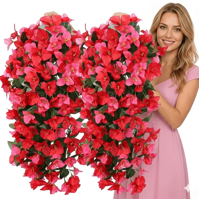 2026 Summer New 360 Pcs Large Capacity Artificial Bougainvillea Vines Premium Magenta Silk Flowers for Patio Railing Garden DIY, Ultra-Realistic Hanging Floral Arrangement for Summer Party Wedding Reception appearance