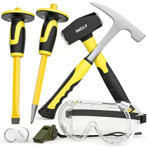 INCLY 7 Packs Geology Rock Pick Equipment Kit, 3lb Sledge &32 oz Rock Hammer with 2PCS 12" Mason Concrete Chisel.Safety Glasses, Jewelers loupe, Tool Set for Hounding, GoldMining, Stone Breaking