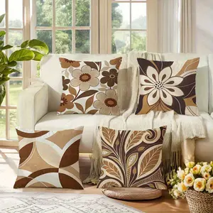 4pcs Bohemian Brown Geometric Print Pillow Covers, Soft And Comfortable Cushion Covers, Zipper Closure, Perfect for Living Room Sofa Bed Bedroom Room Porch Patio Car Office Home Outdoor Decoration And Best Choice for Gifts