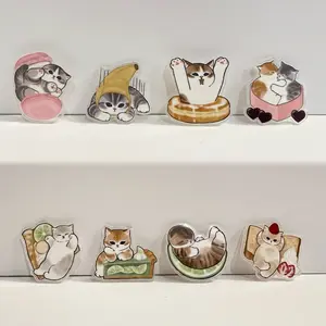8Pcs Cute Cartoon Cat Acrylic Brooch Pins - Clothes & Bag Decoration, Fashion Accessories