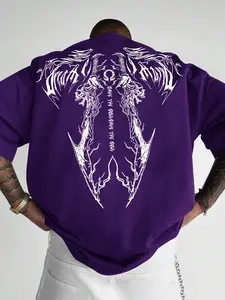 Men's Wing Print Round Neck Tee, Regular Fit Casual Street Short Sleeve T-shirt for Summer, Men's Top for Daily Wear, Tropical