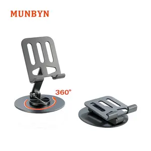 MUNBYN 360° Stable Alloy Phone and Tablet Holder, Portable Ultra Strong Support, Suitable for Home and Office, Durable Black Smartphone Stand