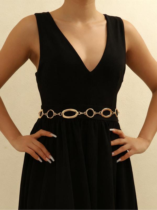 Adjustable Gold & Silver Oval and Circle Link Waist Belt - Elegant Fashion Accessory for Women's Party and Formal Wear Trendy Exquisite Belt