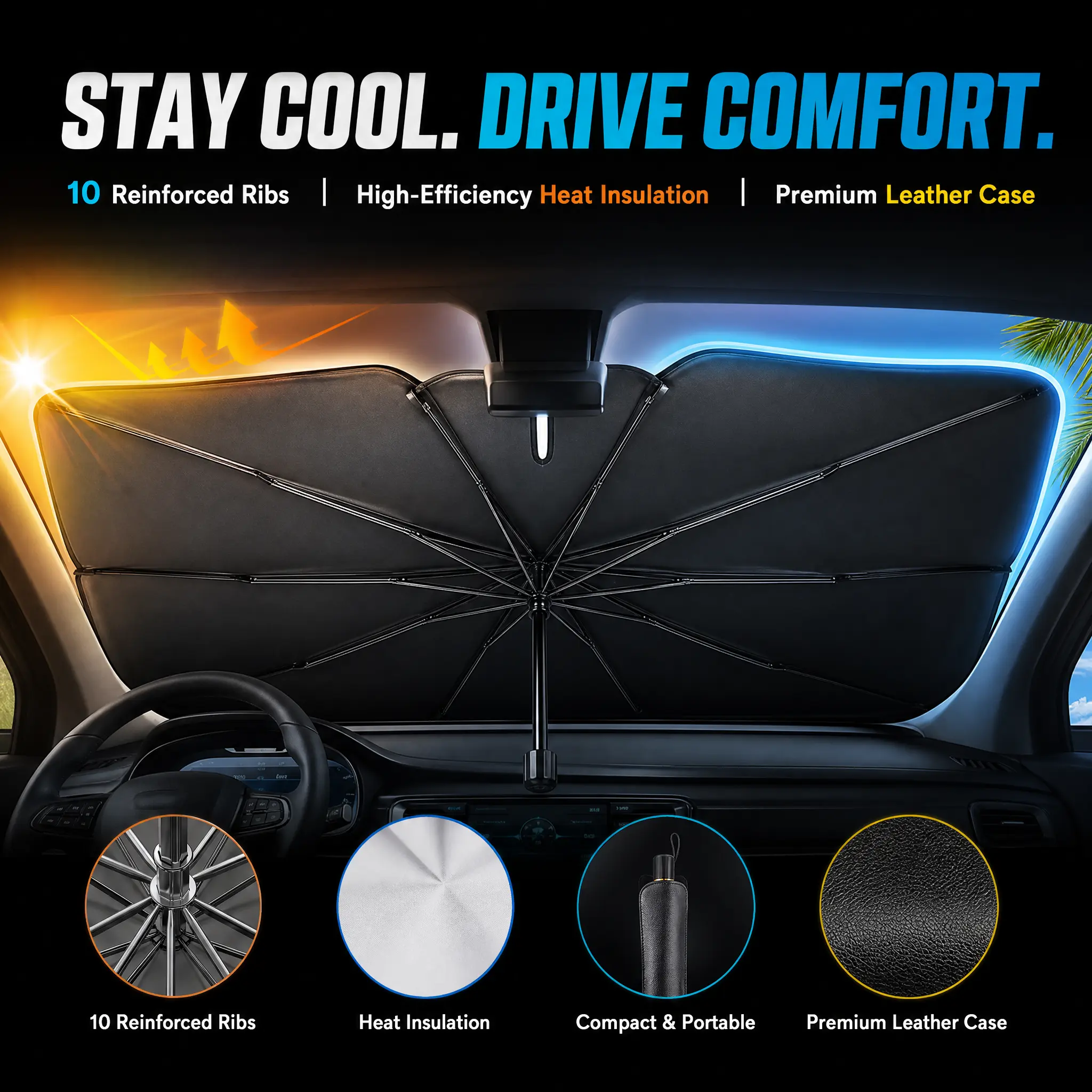 【VibeCross】Collapsible Large-Size Automotive Front Windshield Sun Barrier Frame, Lightweight Portable Heat Blocker with Foldable Structure, UV-Protective Heat-Insulating Visor Cover for Most Cars, Summer Auto Interior Accessory