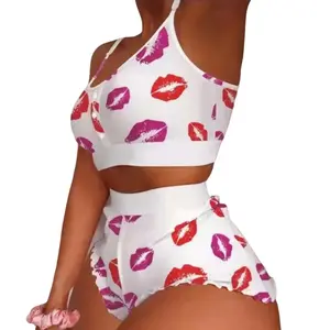 Women's 2 Pieces Lingerie Set Loungewear with Adjustable Straps - Cute Bear Prints - Fit, Comfort Nightwear Lingerie