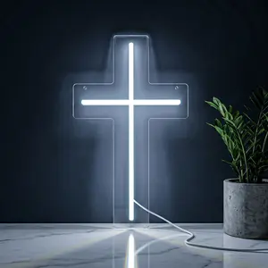 LED Cross Neon Sign, Acrylic Holy Cross Wall Light, Christian Faith Wall Art Decor, Bedroom, Prayer Room, Church, Baptism Easter Gift