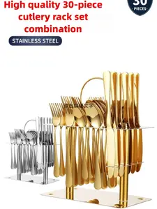 High Quality Stainless Steel 30-Piece Set Nordic Marble Pattern Western Cutlery Steak Knife Fork Spoon Storage Rack Gift Box Container Tableware dinner part