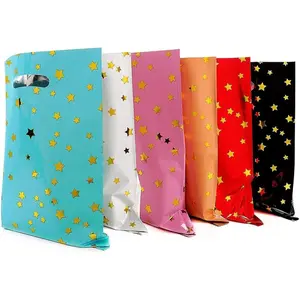 48 Assorted Colors Plastic Gift Bags with Handles & Sparkling Stars for Party Favors 6.7W x 9.8H inch Ideal for Birthday Wedding Christmas