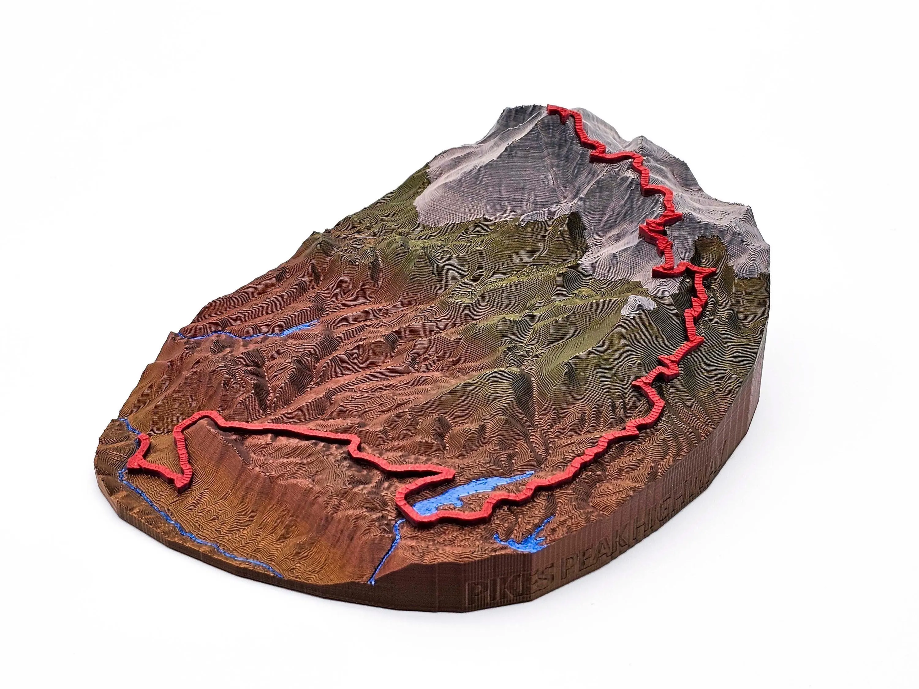 Pikes Peak Highway Colorado - 3D Printed Topographical Map - TrailSculpt