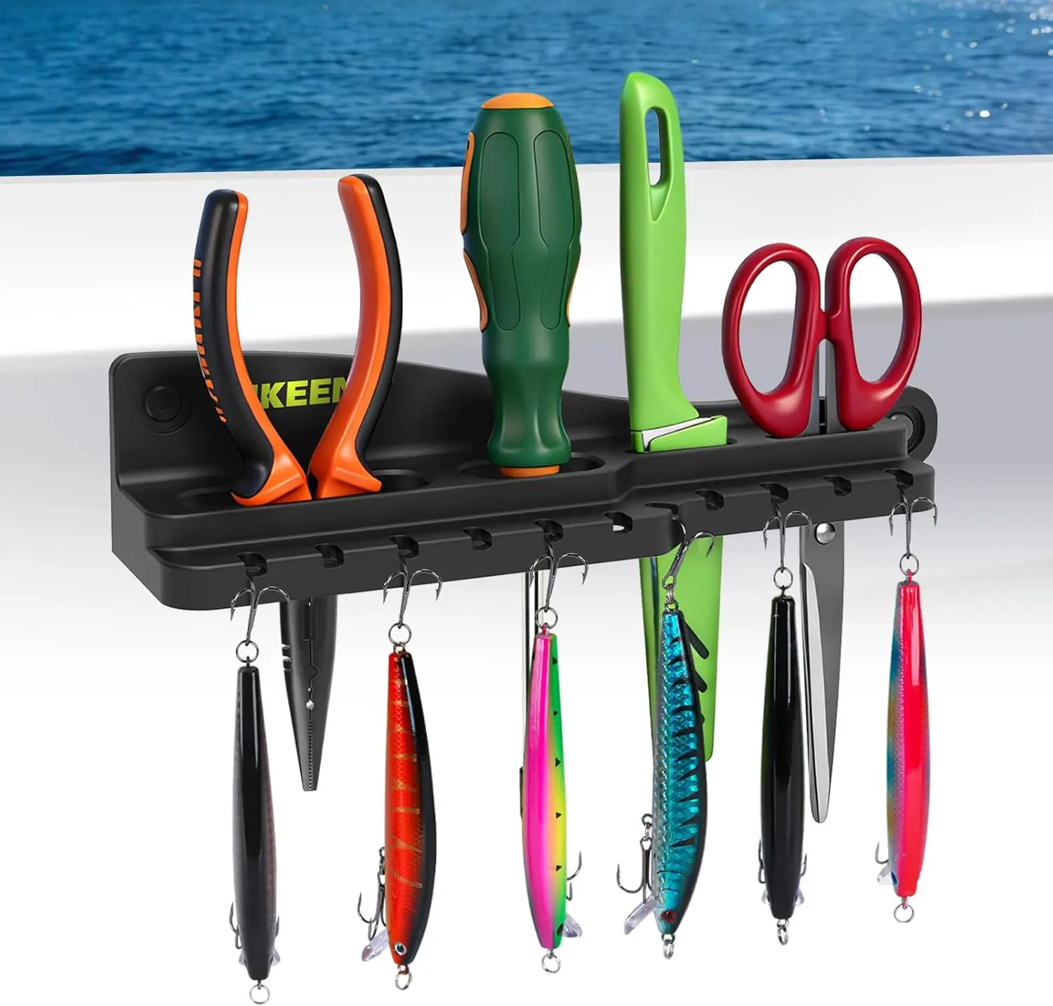 Hikeen Fishing Tool Holder for Boat, Fishing Hook, Pliers, Knives, Lures Organizer for Boat, Screw Mount Marine Tackle Rack Holder
