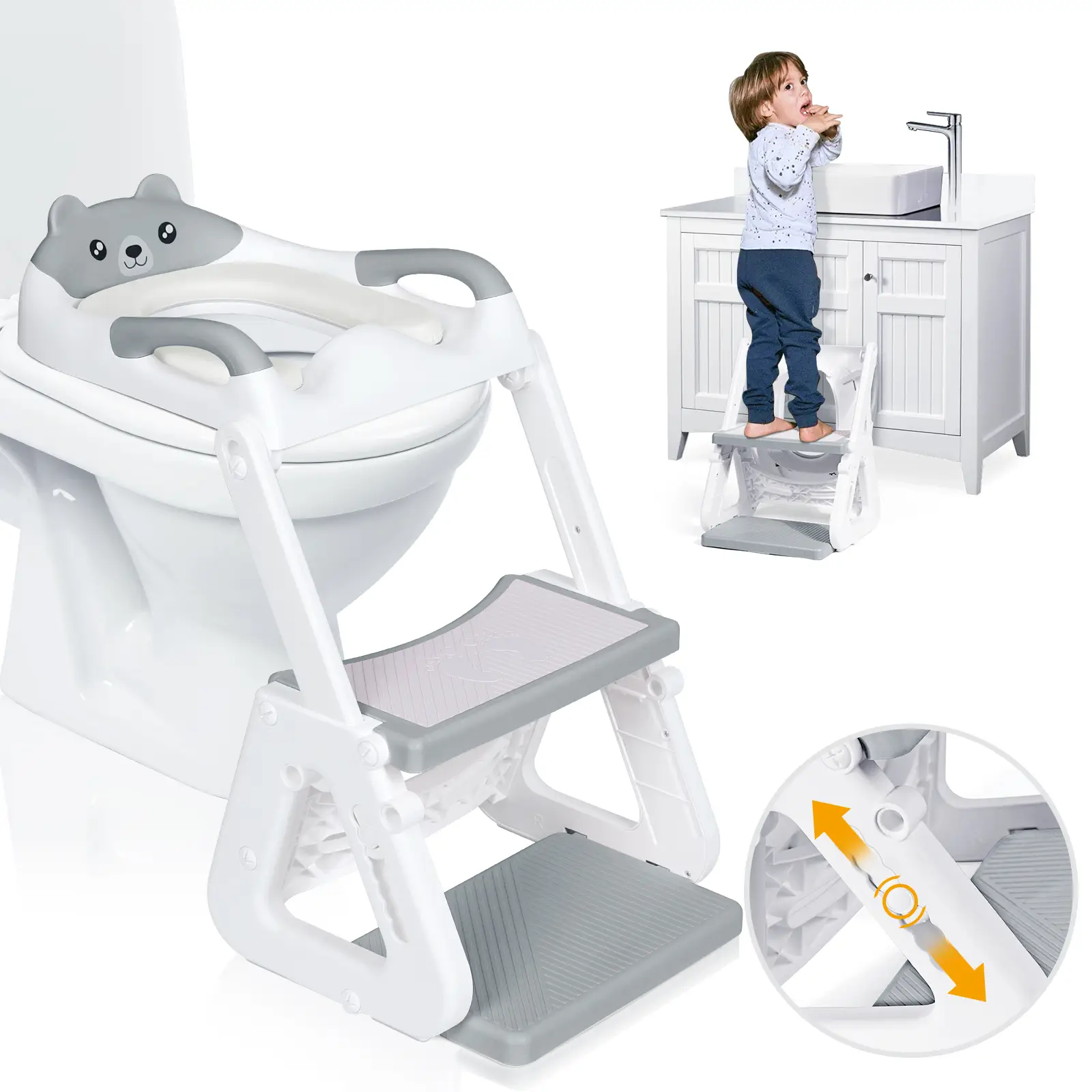 Orzbow 2-IN-1 Potty Training Toilet Seat with Step Stool for Toddler, Stability Training Potty Seat for Kids Boys Girls with Splash Guard and Anti-Sli