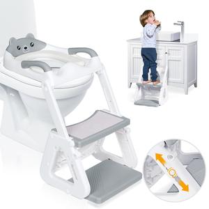 Orzbow 2-IN-1 Potty Training Toilet Seat with Step Stool for Toddler, Stability Training Potty Seat for Kids Boys Girls with Splash Guard and Anti-Slip Pad, Adjustable Ladder & Potty Seat Height, Grey#Summervibes