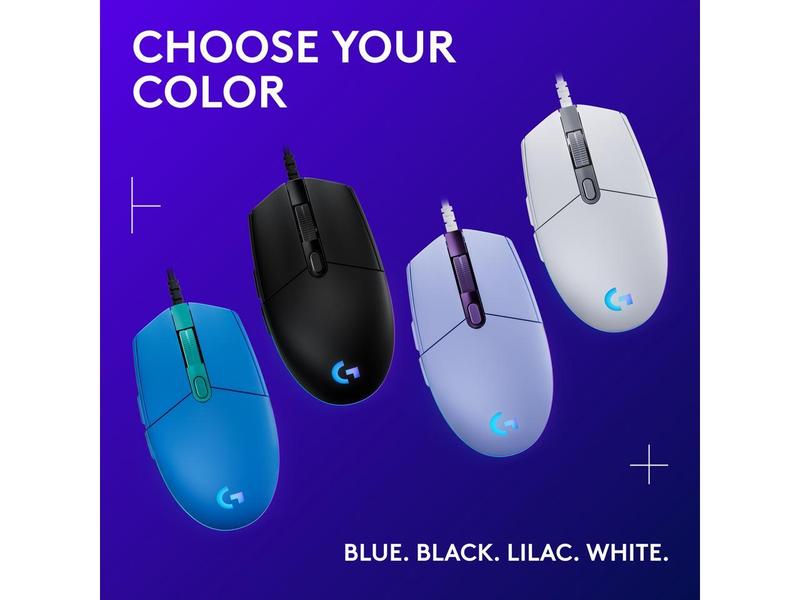 Logitech G203 Wired Gaming Mouse, 8,000 DPI, Rainbow Optical Effect LIGHTSYNC RGB, 6 Programmable Buttons, On-Board Memory, Screen Mapping, PC/Mac Computer and Laptop Compatible - White