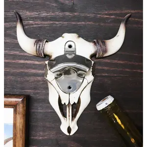 Rustic Western Horned Cow Skull Skeleton Wall Mounted Soda Beer Bottle Opener