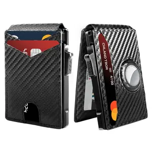 Airtag Wallet for Men, Men's Carbon Fiber Smart Wallet for Air Tag RFID Blocking Minimalist Pop Up Aluminum Credit Card Case Holder Wallet with ID Window, Gift for Husband Men