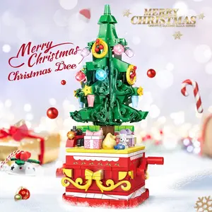 DIY Christmas Tree Building Block Music Box - 366 Pcs Rotating 3D Pixel Art Ornament, Handcrafted Holiday Set, Unique Gift for Women & Adults