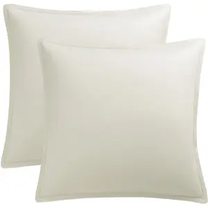 PiccoCasa Decorative Velvet Square Solid Cushion Throw Pillow Covers 2 Pcs Beige White 20"x20"