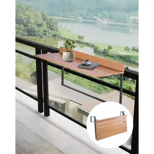 summervibes VEVOR Balcony Hanging Table, 15x 39 in Folding Balcony Railing Table, Outdoor Balcony Bar Table for Railings, 5-Level Adjustable, Fit Railing from 1 to 5.3, Serving Table for Patio Deck, Adjustable Height