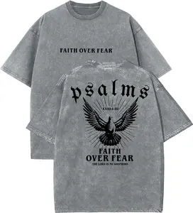 Faith Over Fear Unisex Washed T-Shirt, Christian t shirts, Vintage 90s Graphic Tee, Gift Top Womenswear Cotton