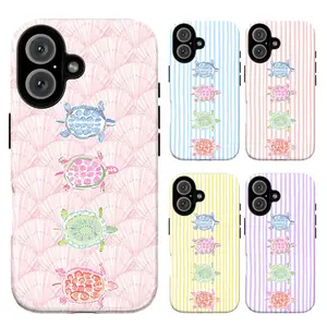 Cute Pastel Turtle Phone Case, Beach Ocean Aesthetic Cover for iPhone 11 12 13 14 15 16 17 Pro Max, Striped Soft Girl Design, Colorful Sea Turtle Pattern