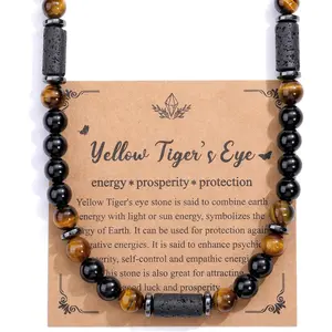 Mens Tiger Eye Obsidian Hematite Lava Crystal Gemstone Beaded Necklace Jewelry for Men,Men's Anxiety Spiritual Necklace Gifts for Men Dad Boyfriend Husband Birthday Valentines