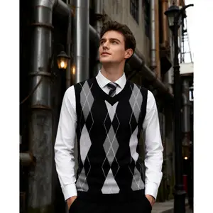 Fall Outfits Men's V-Neck Sleeveless Argyle Sweater Vest Slim Fit Casual Knitted Pullover for Spring Autumn Winter Office Wear & Party Events Fall Outfits Men's V-Neck Sleeveless Argyle Sweater Vest Slim Fit Casual Knitted Pullover for Spring Autumn Winter Office Wear & Party Events