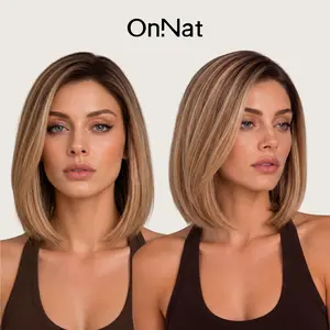 Michelle - OnNat Summer Vibe Bob Wig | 12-inch Glueless Pre-cut Lace & Pre-plucked Hairline Caramel Blonde Short Straight Left Side Part Bob With Effortless Natural Scalp Look  Go-to Style