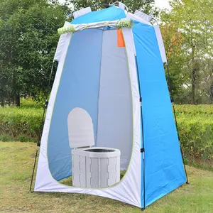 Camping Toilet Tent, Waterproof Sunproof Shower Tent, Zipper Door, Outdoor Windproof Rope and Hooks, Hiking Camping