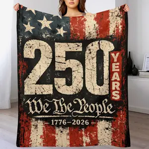 American 250th Anniversary Flag Blanket, Cozy Flannel Fleece Throw Blanket in Red White Blue, Patriotic Home Decor for Living Room Bedroom, Great for Veterans Memorial Independence Day