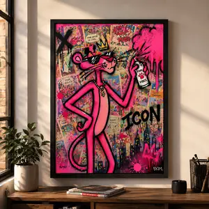 1PC Modern Poster Graffiti Art Pink Panther Canvas Painting Colourful Posters and Prints Wall Art Living Room Home Decor tiktokshopspringglowup custom
