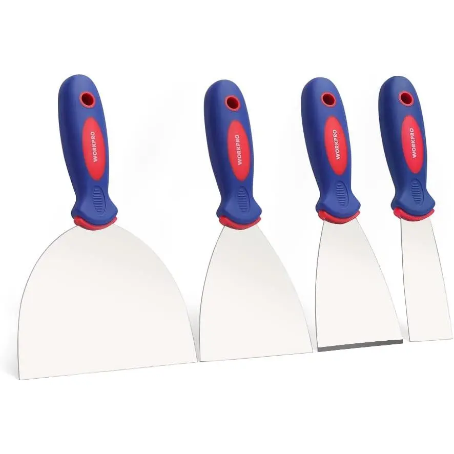 Stainless Steel 4-Piece Putty Knife Set with Flexible Blades, 1.5in, 3in, 4in, 6in Sizes for Drywall Spackle, Taping