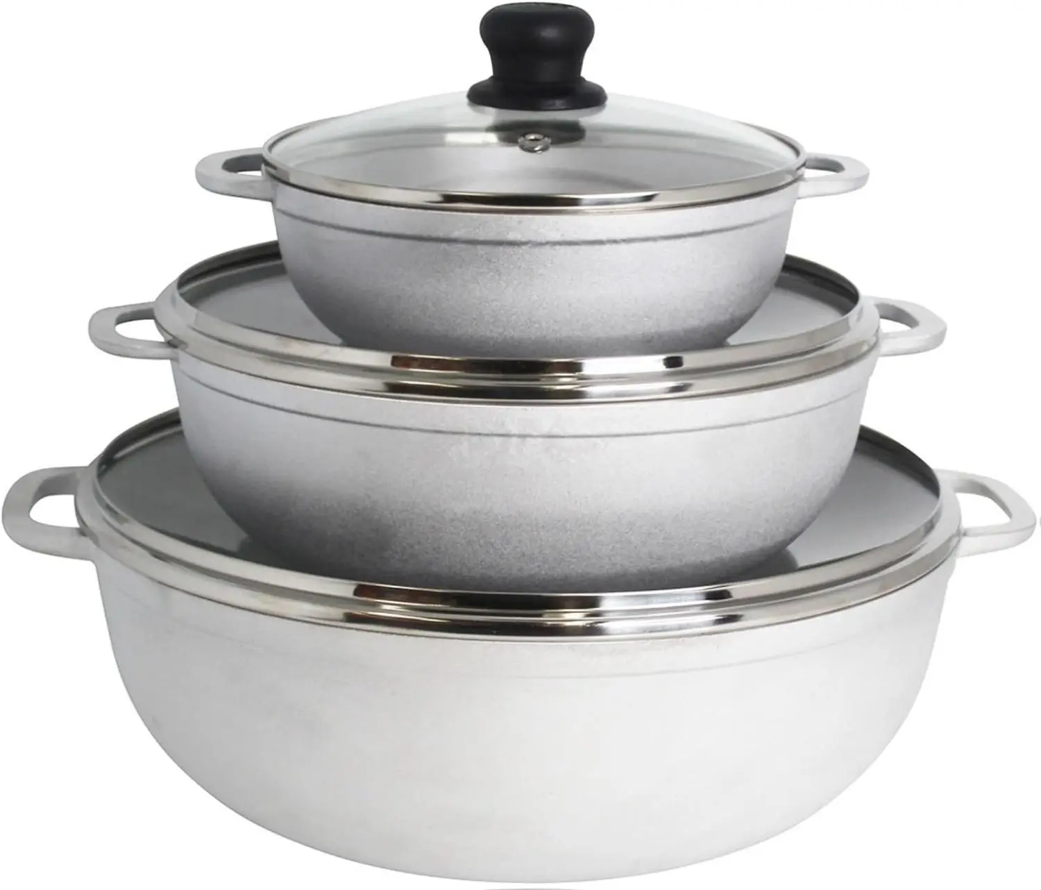 IMUSA 1.5/3.5/7.0qt Cast aluminum Caldero 3pc Set with Glass Lid - 18/24/30cm
