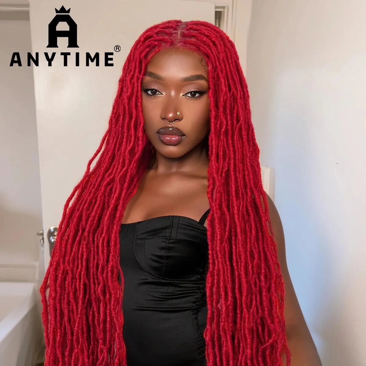 Handmade burgundy faux dreadlocks wig – exquisite dreadlock texture, high-definition lace frontal, extra long, voluminous, and natural-looking.