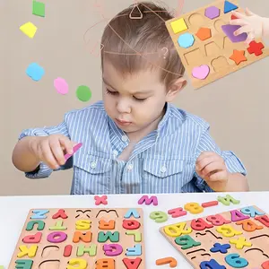 Wooden Educational Cognitive Grasp Board Toy, Letter Number Puzzle Building Blocks for Kids, Early Learning Gift for Children, Wooden Jigsaw Puzzle