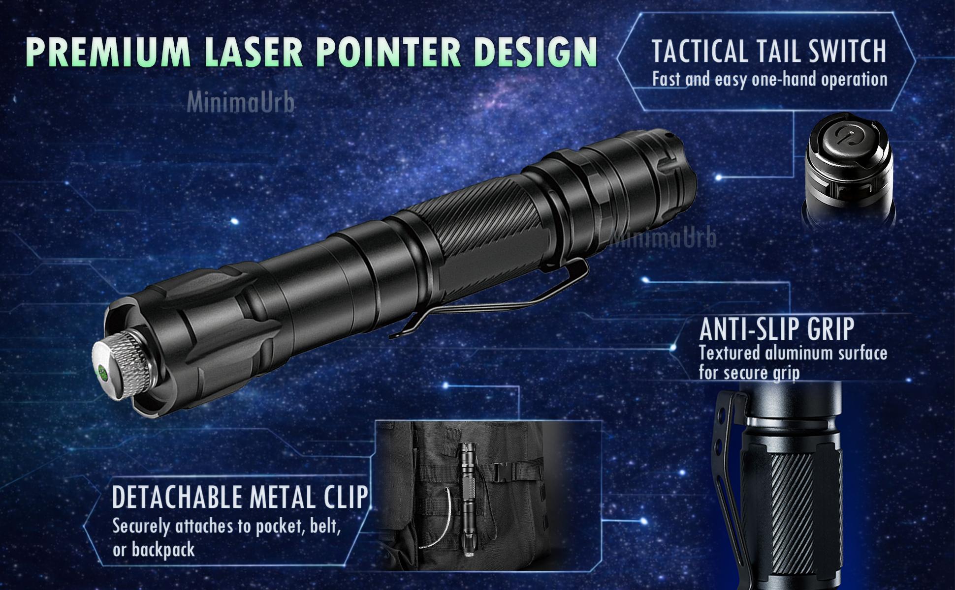 Green Laser Pointer with Kaleidoscope Cap, Adjustable Focus Laser Pointer for Outdoor Use, Rechargeable Aluminum Alloy Handheld Set