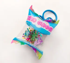 Gummy Dinosaurs Kawaii Inflatable Candy Bag Keychain | Rainbow Candy Bag Shaker Keychain