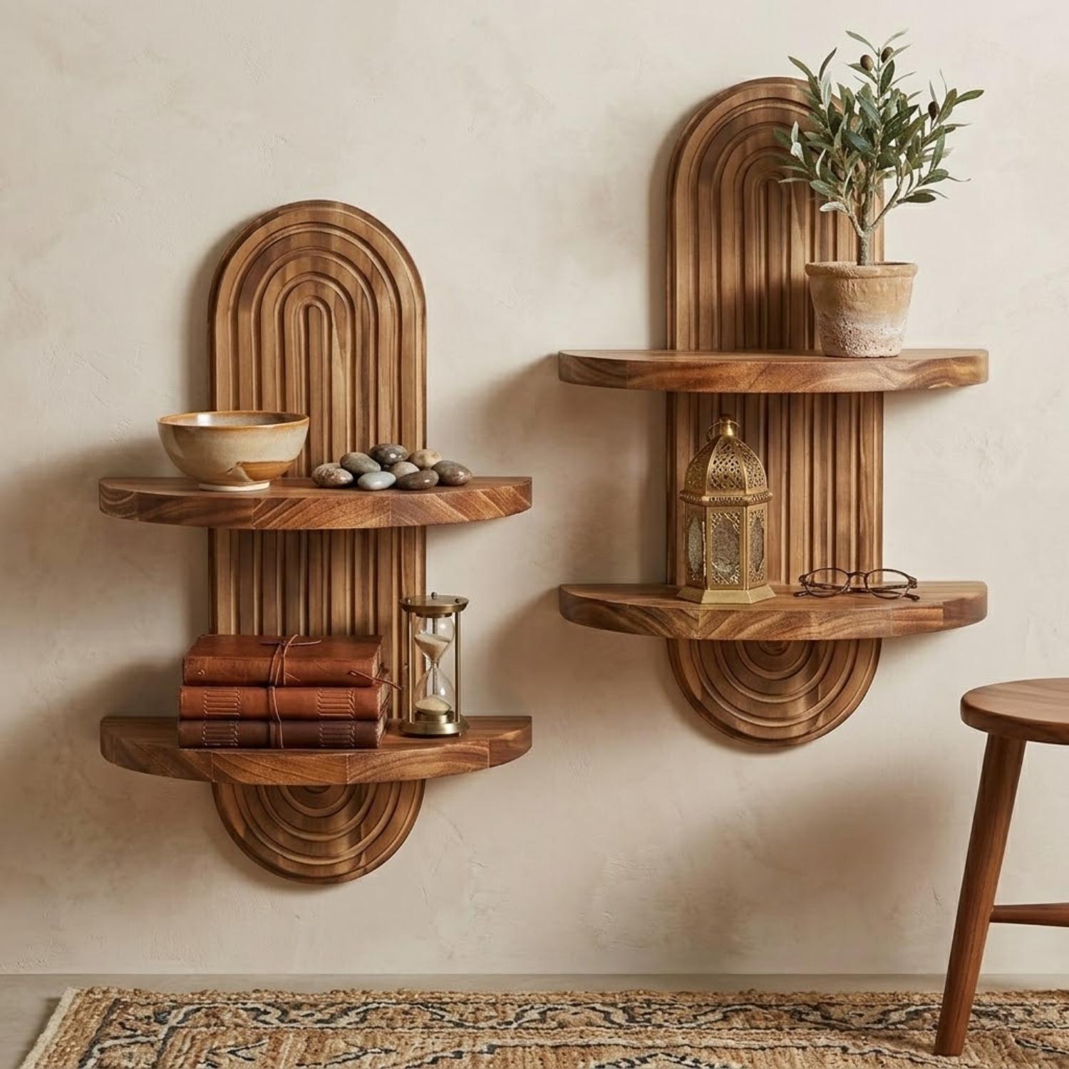 2-Tier Rustic Wood Floating Shelves for Wall, Hanging Plant Shelf Indoor, Wall Mounted Flower Pot Display Rack, Kitchen Storage & Living Room Decor, Window Sill Plant Stand, Bedroom & Entryway Organizer, Suitable for Outdoor Entrance Decoration